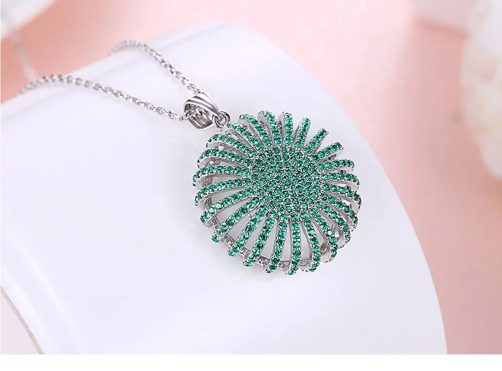 UMCHO Solid 925 Sterling Silver Zircon Green Round Pendants Necklace For Women Girl Wedding Engagement Party Fine Jewelry (3)