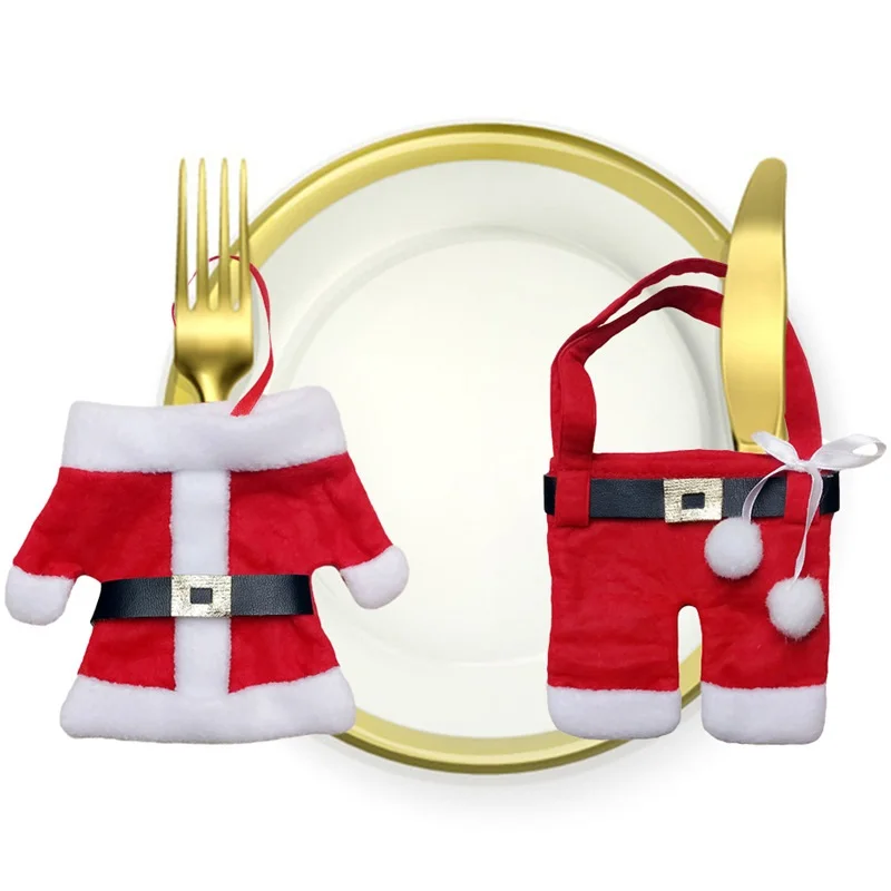 Tableware Cover Pockets Christmas Decorations Santa Claus Clothes Suit Cutlery Cover Dining Tableware Holder DIY Home Decor