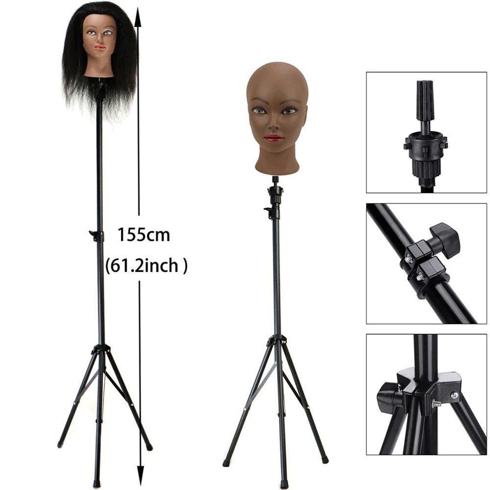 Training Head Stand, Salon Upgrade Wig Tripod Stand Mannequin Head Tripod  Hairdressing Training Holder, Adjustable Wig Head Stand Holder for Salons  Cosmetologis…