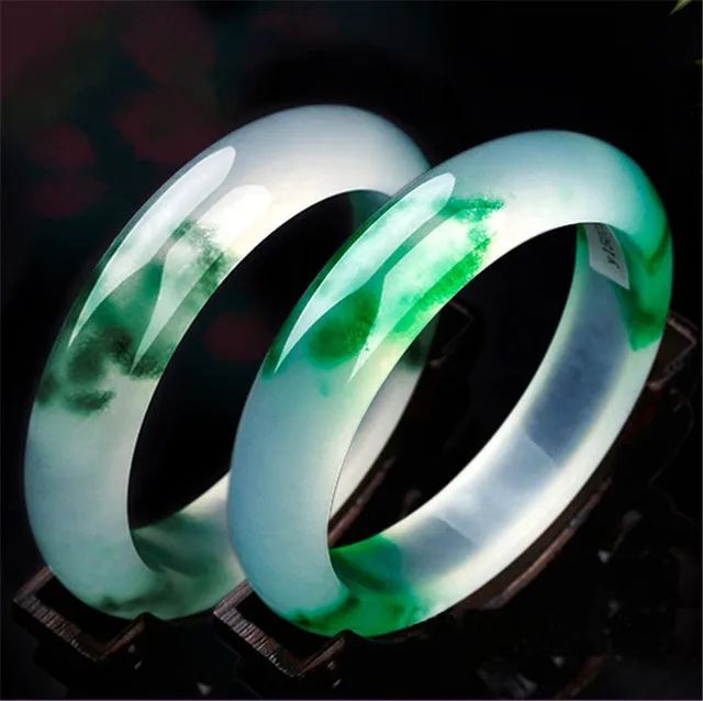 56MM Pure natural handmade bracelet floating flower emerald ladies green floating flower bracelet first-class products support review - Цвет камня: 56MM