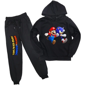 

Sonic The Hedgehog Mario Children Clothes Suit Boys Girls Fashion Hooded Sweatshirt And Harem Pant Kids Casual Pullover Trousers