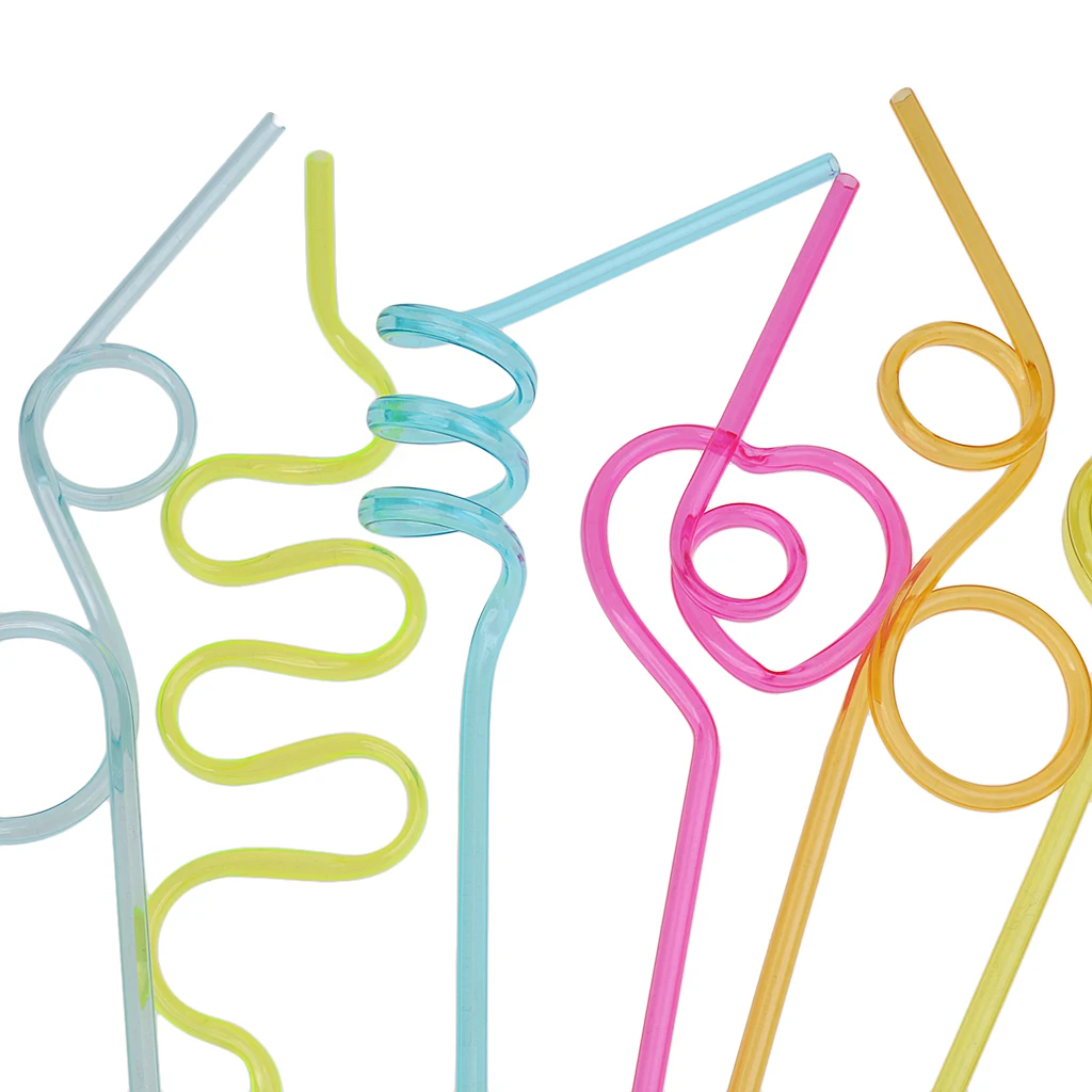 20pcs Novelty Fun Curly Drinking Straws Wiggle Kids Party Accessories