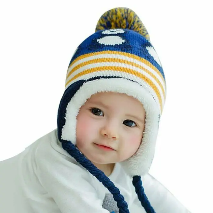 Зимняя теплая вязаная шапка-ушанка для маленьких мальчиков и девочек, шерстяная шапка с милым пингвином, 998