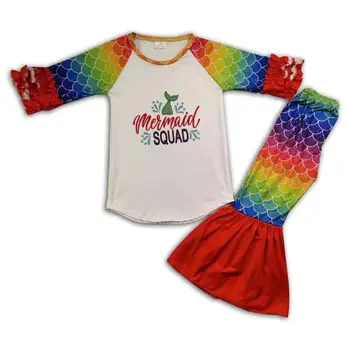 

toddler girl outfit 2pcs of Ruffle Top and Scale printed clothing sets