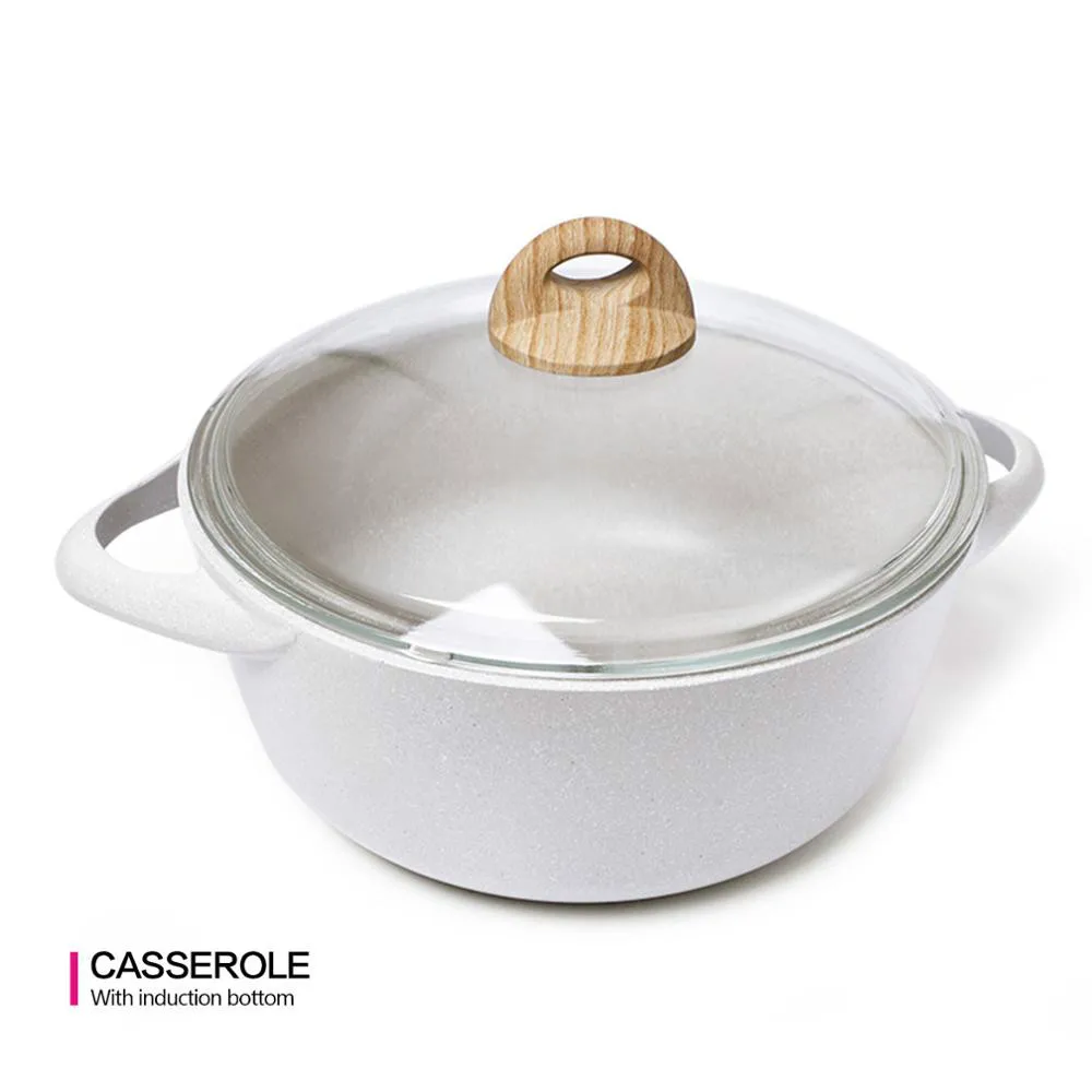 

with non-stick coating aluminum Dot induction bottom kitchen BORNEO series shallow pot with lid