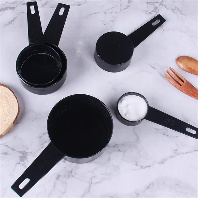 10Pcs/Set Plastic Measuring Spoon Black Color Measuring Cups And Condiment  Scoop Silicone Handle Kitchen Measuring Tool - AliExpress