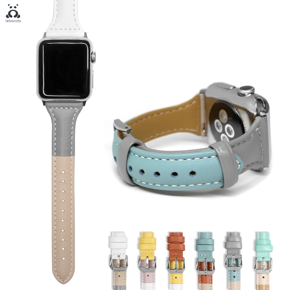 Ремешок классический для Apple Watch series 7 6 SE 5 4 3 ультратонкий кожаный сшитый