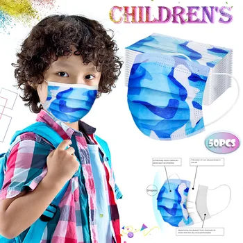 

Children's Strawberry Pattern Disposable Mask Industrial 3 layer Blue Camouflage 50PCS Comfortable Mouth Cover Hot Selling
