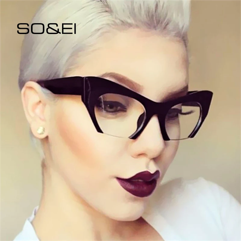 Zo & Ei Mode Retro Half Frame Cat Eye Vrouwen Glazen Frame Kan Worden Uitgerust Met Bijziendheid Recept Lens Mannen brilmontuur|Brilmonturen|   - AliExpress
