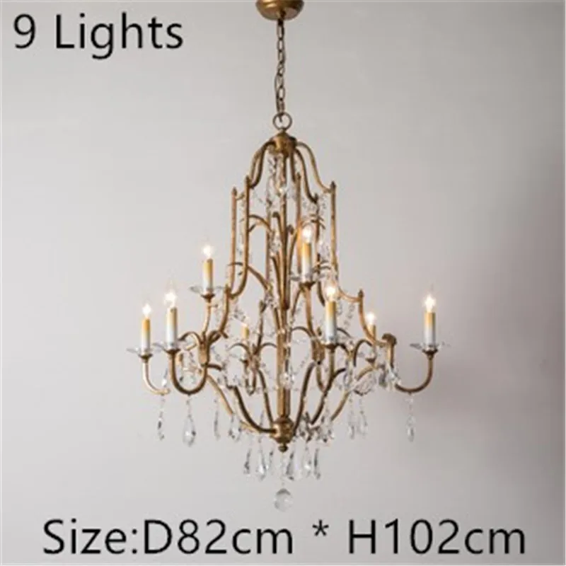 9 lights Современная Люстра для гостиной, винтажный Лофт, железная хрустальная люстра, светодиодный светильник-свеча, лампа для столовой, внутреннее освещение - Цвет абажура: 9 lights