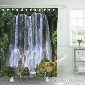 

Waterfall in Lush Rainforest Beautiful Cascades El Nicho Scambray Waterproof Polyester Fabric Shower Curtain 72 x 78 inches Set