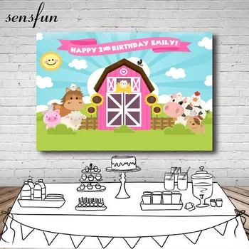 

Sensfun Farm Theme Photography Backdrop Pink Barn Animals Barnyard House Kids Birthday Background Photo Studio Custom Photocall