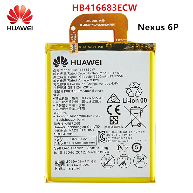 100% Orginal Huawei HB416683ECW 3550mAh Battery For HUAWEI Nexus 6P Nexus6P H1511 H1512 Mobile Phone Batteries motorola mobile battery
