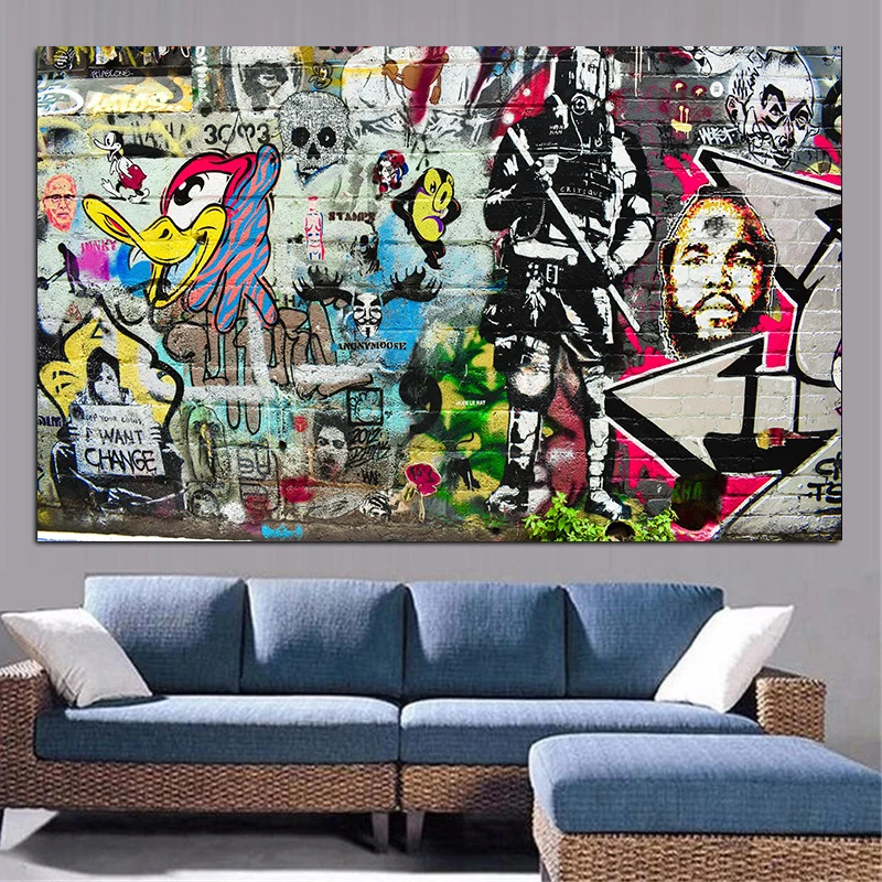 

Street Pop People Donald Duck On the Wall Abstract Painting on Canvas Poster and Print Cuadros Wall Art Pictures For Living Room