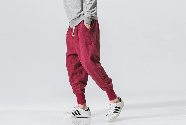 casual pants for men Chinese Style Harem Pants Men Streetwear Casual Joggers Mens Pants Cotton Linen Sweatpants Ankle-length Men Trousers M-5XL men's khakis