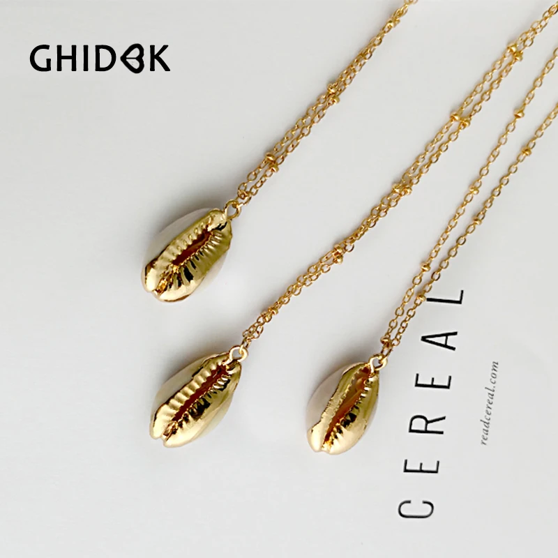 

GHIDBK Handmade Gold Bohemian Small Cowrie Shell Necklaces Dainty Thin Chain Beach Summer Chokers Minimalist Collar Jewelry Gift