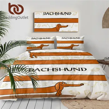 

BeddingOutlet Dachshund Bedding Set Cartoon Pet Dog Duvet Cover Set for Kids Brown Striped Home Textiles 3-Piece Bedclothes