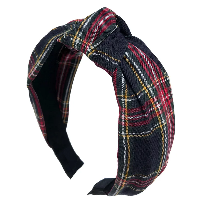 Vintage Women Twist Headband Plaid Cotton Fabric Hairbands