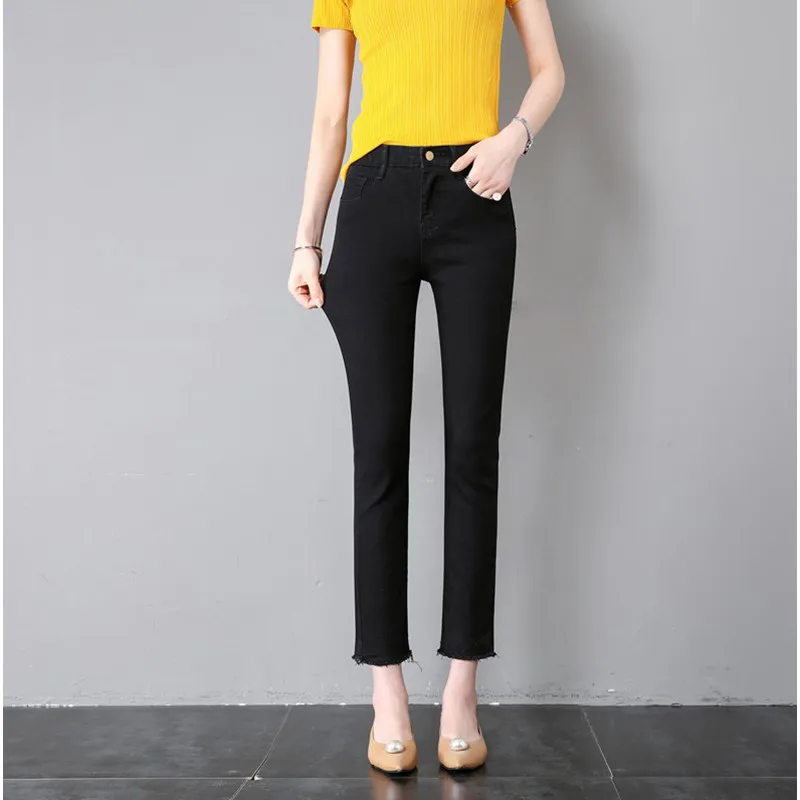 

JUJULAND Spring And Summer Plus Size Mid Elastic Waist Stretch Ankle length mom Jeans for Women Skinny Pants Capris Jeans 9803