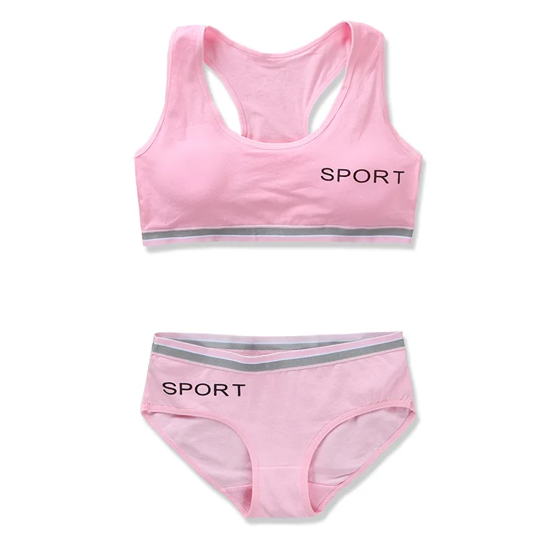 pink Спортивный бюстгальтер для девочек-подростков; нижнее белье для спортзала; беспроводной спортивный бюстгальтер для девочек-подростков с трусами; хлопковый спортивный комплект с бюстгальтером для молодых девушек - Цвет: pink