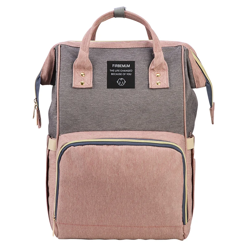 pink and grey Классическая модная сумка-подгузник для мам, Большая вместительная сумка для детских подгузников, рюкзак для путешествий, дизайнерская сумка для кормления, для ухода за ребенком - Цвет: pink and grey
