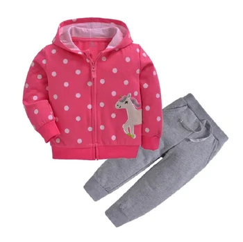 

cartoon unicorn hooded long sleeve jacket+pants baby girl clothes 2019 fall boy outfit infant clothing cotton 2pcs toddler set