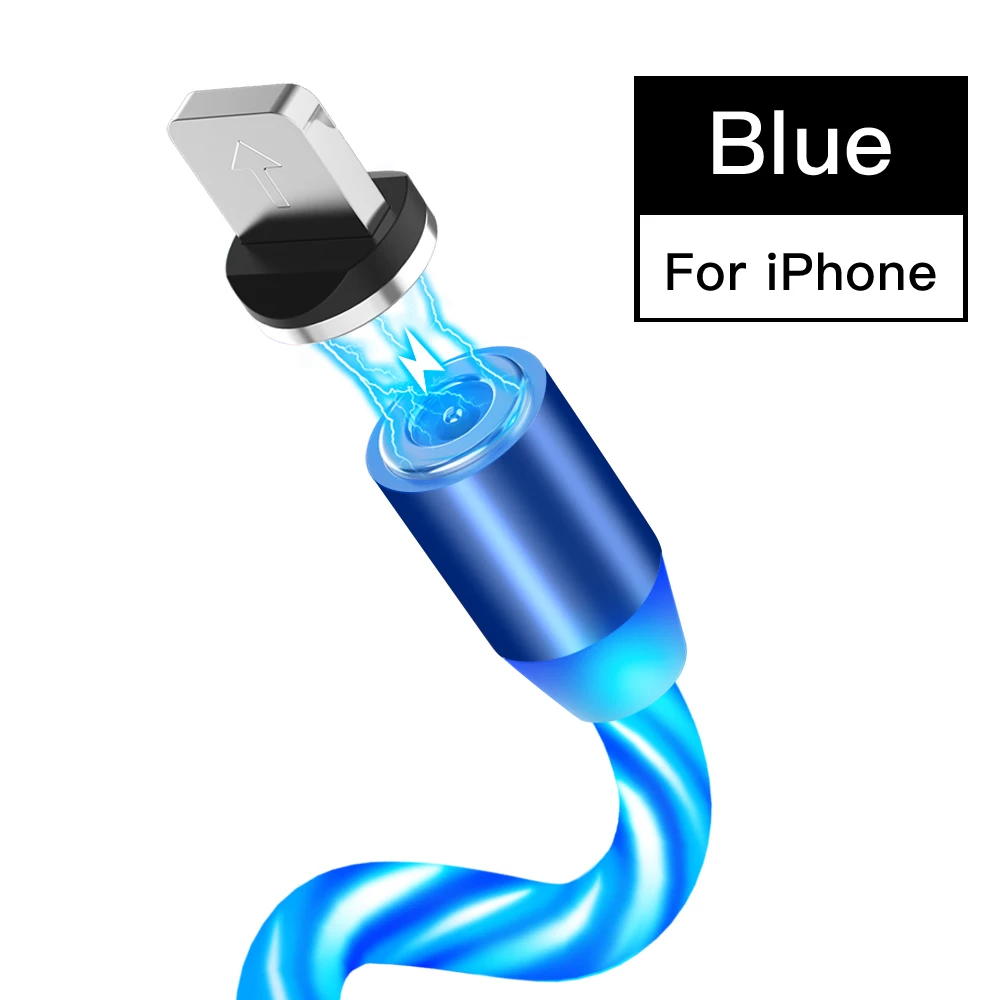 3 в 1 Магнитный зарядный кабель для мобильного телефона, светящийся шнур для зарядного устройства для iphone Samaung светодиодный Micro usb type C - Цвет: BL-For iphone