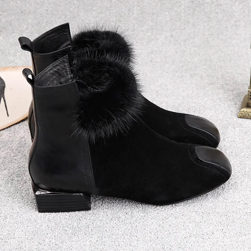 E TOY WORD Autumn winter boots Women British style low heels black ankle boots square heel slip on women shoes Martin boots 42