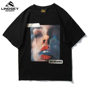 

LINDSEY SEADER 2020 New Men T-Shirt Cotton Hip Hop T Shirt Women Face Print Hiphop Tshirt Streetwear Fashion White Tops & Tees