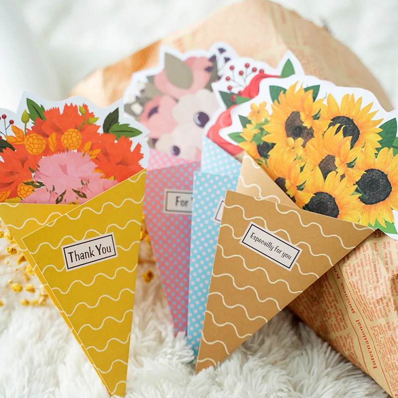 

(10 Pieces/Lot) Thanksgiving Blessing Card Flower Bouquet with Envelope Christmas Greeting Card