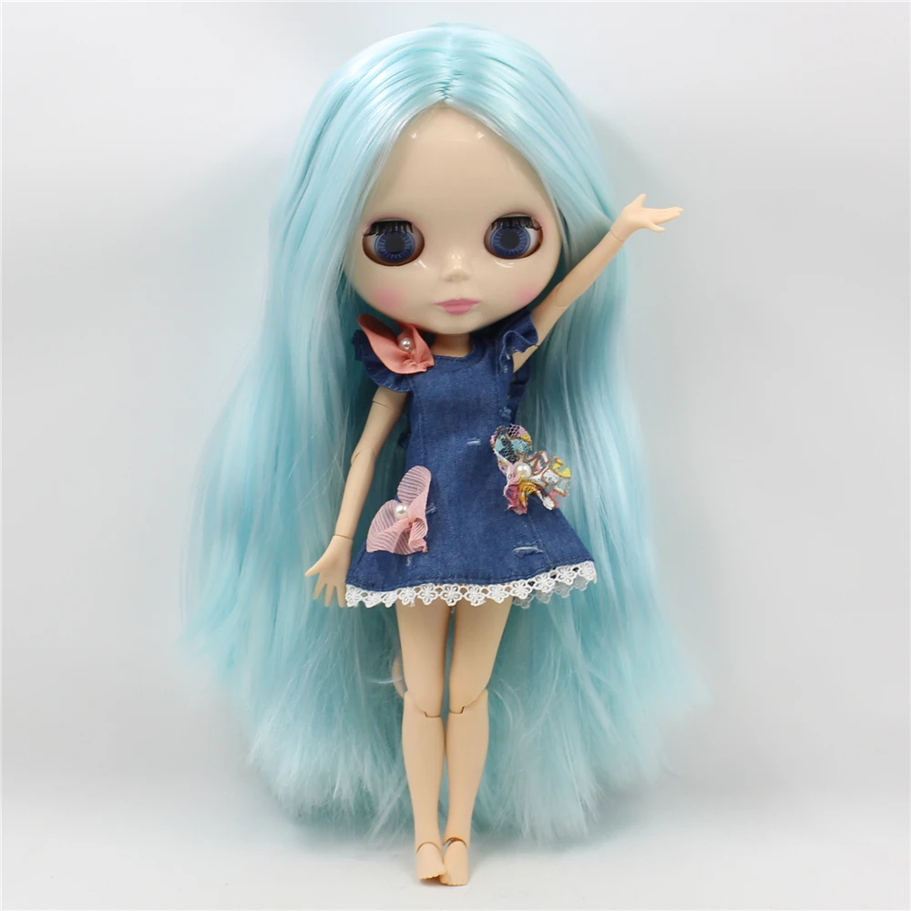 Neo Blythe Doll with Blue Hair, White Skin, Shiny Face & Factory Jointed Body 1
