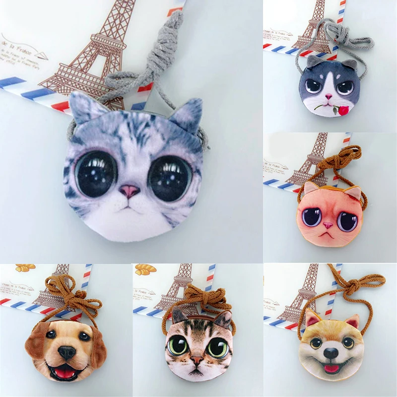 

New 3D Animal Children Purses Girl Cute Small Cat Mini Messenger Bags Fashion Dog Shape Shoulder Bag Kawaii Key Case Coin Pouch