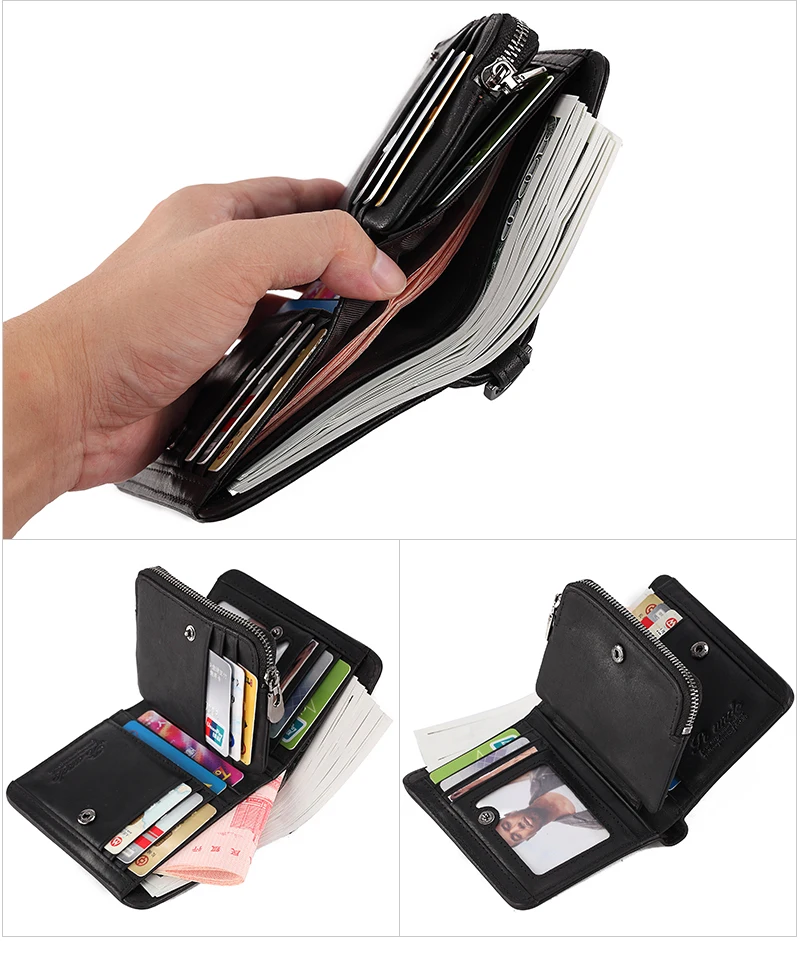 Мужской кошелек из натуральной кожи RFID, Мужской органайзер, карманы для монет, тонкий модный зажим на молнии, кошелек, держатель для карт, короткий кошелек из воловьей кожи, Новинка
