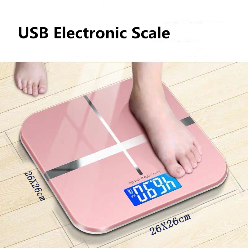 Digital Weighing Scale With LED Panel & Thick Tempered Glass with Body Mesauring Tape, Electronic Weight Machine For Human Body 180 KG , Pink