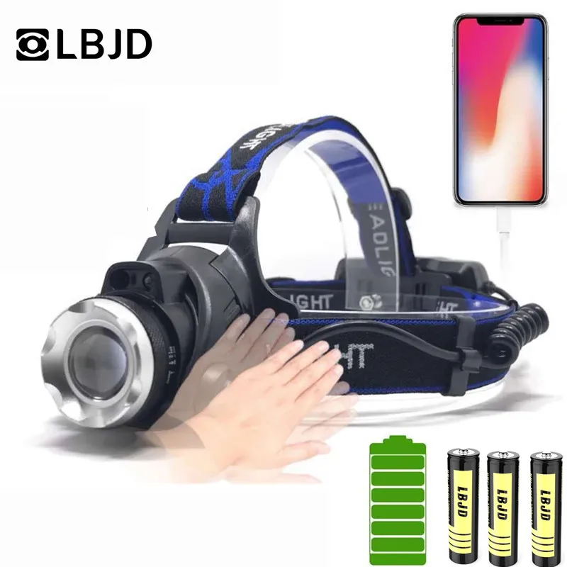 Светодиодный налобный фонарь с датчиком движения тела XML T6 L2 масштабируемый