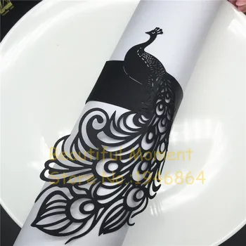 

50pcs Hot Sales Wedding party Decorations Laser Cut Peacock Paper Craft Napkin Rings for Wedding Disposable Party Free Shipping
