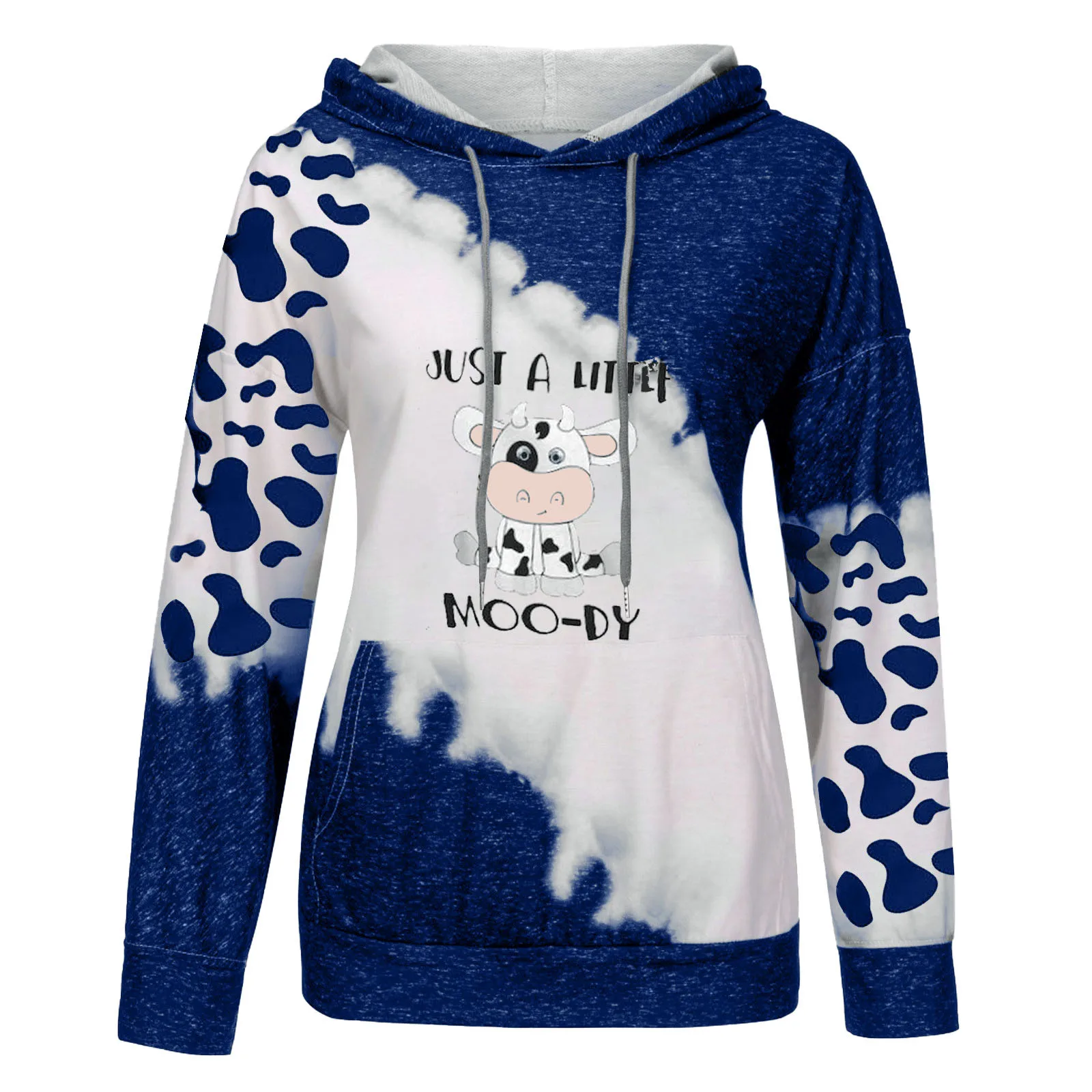 Fall Clothes for Women Cute Cow Print Color Block Long Sleeve Pocket Hoodie Open Front Cardigan Jacket Coat Top Pullover 