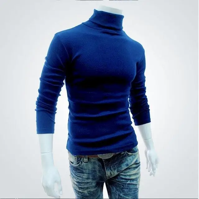 

OLOEY Newly Casual Men Long Sleeve Knitwear Autumn Winter Turtle Neck Slim Fit Basic Pullover Tops