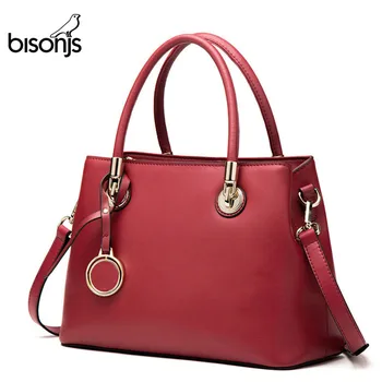 

BISONJS Leather Women Bags luxury handbags women bags designer Fashion Shoulder Bag bolsa feminina crossbody bag B1483