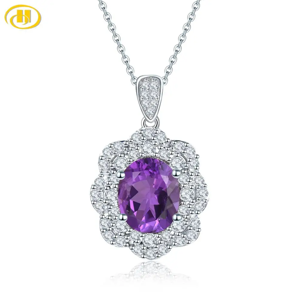 Hutang 2.54ct аметистовая подвеска натуральный драгоценный камень Твердое Серебро 925 пробы ожерелье изящные элегантные ювелирные изделия для женщин подарок