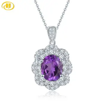 

Hutang 2.54ct Amethyst Pendant Natural Gemstone Solid 925 Sterling Silver Necklace Fine Elegant Jewelry for Women Gift New