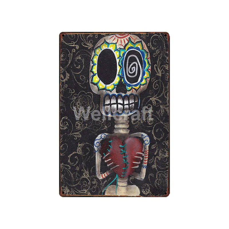 [WellCraft] металлическая Настенная Наклейка с сахарным черепом, жестяные знаки, плакаты художественные, винтажная живопись, индивидуальный декор для бара, LT-1807