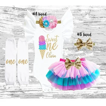

custom baby girl shower cake dress Set ,personalized Logo baby Birthday Party Outfit set top/tutu /headband/one leg warmers