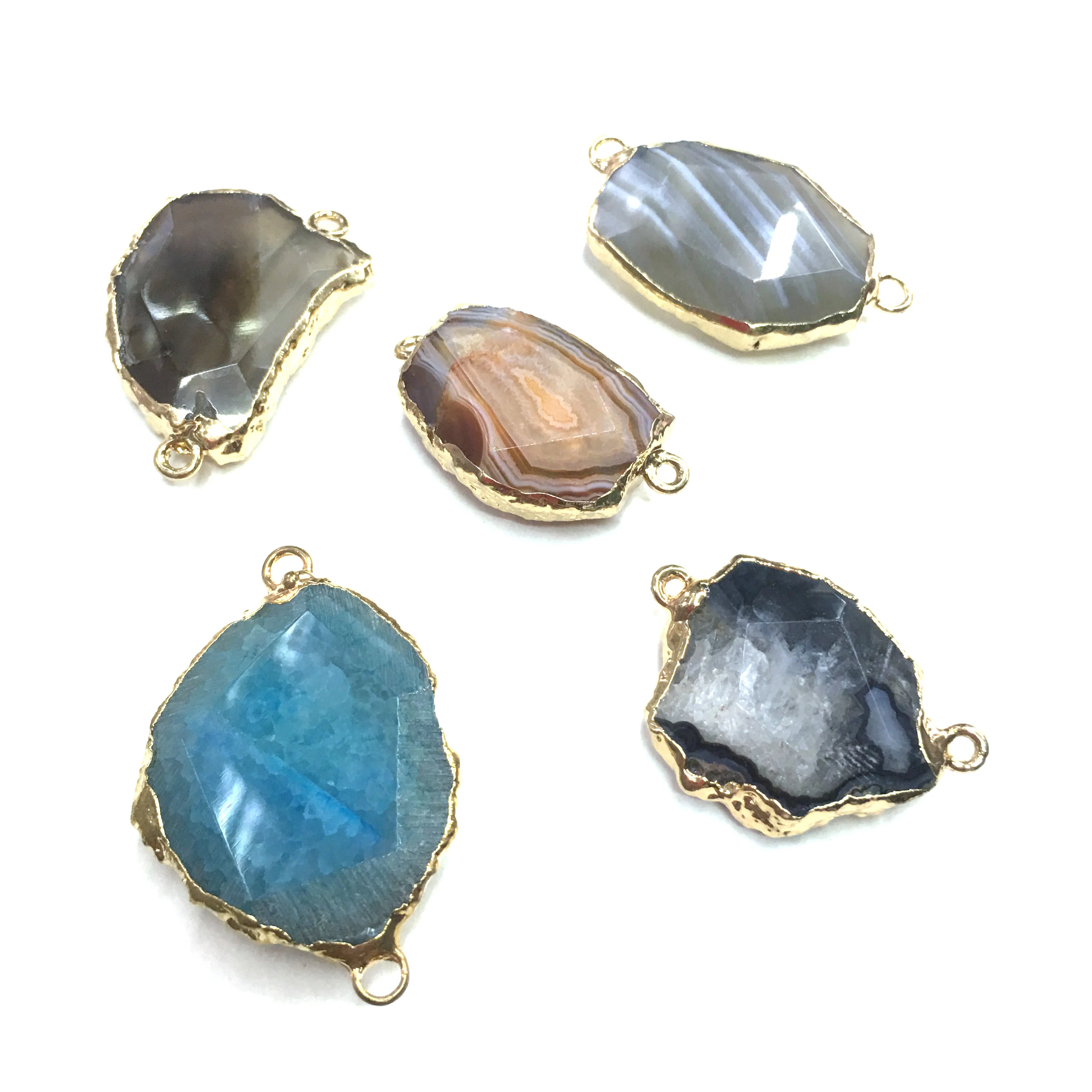 

Natural Stone slice Agates Pendants Double hole connector for Jewelry Making DIY Necklaces Accessorie Size 20x35mm-25x40mm