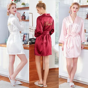

Women's Satin Wedding Kimono Bride Robe.Sleepwear Bridesmaid Robes Pajamas Bathrobe Nightgown Spa Bridal Robes Dressing Gown