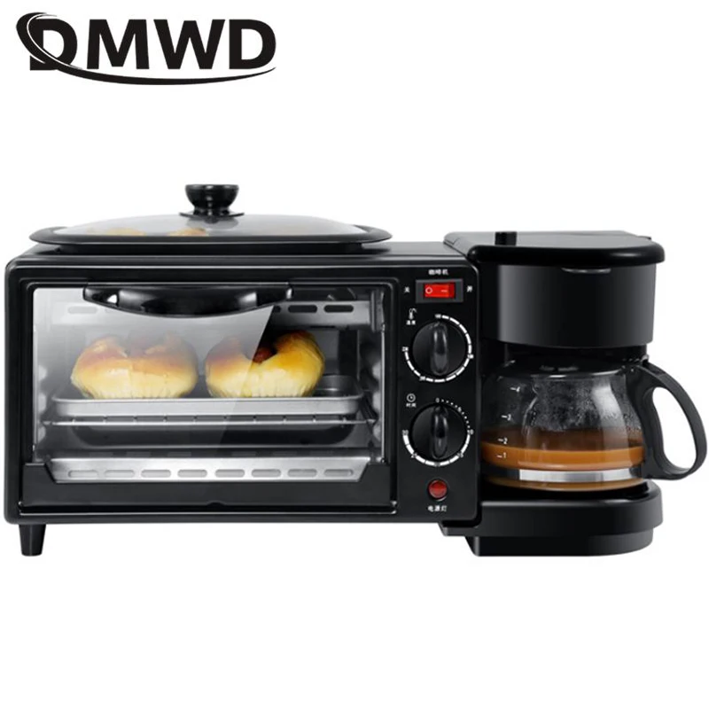 DMWD Household 3 In 1 Breakfast Machine 220V Bread Toaster 9L Electric Oven Coffee Maker Pizza Egg Tart Oven Frying Pan Tea Pot 3