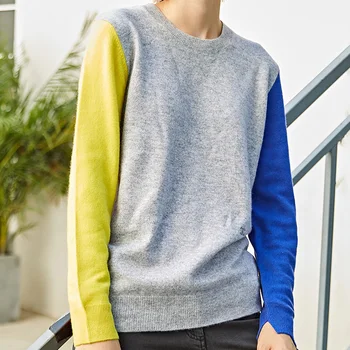

Women Sweater Fall/Winter Colorblock Stitching Worsted Wool Sweater Sweater