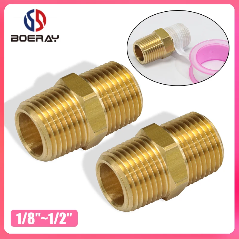2Pcs 1/2" Male NPT Brass Pipe Fitting Hex Nipple Equal  For Air Fuel Water 
