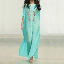 Бирюзовое богемное вышитое бтас длинное летнее платье пляжное кафтан размера плюс женское пляжное макси платье халат N922
