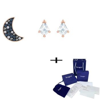 

SWA Fashion New Shiny Moon Pattern Pierced Earrings Set Rose Gold Crystal Asymmetric Female Earrings Fashion Romantic Gift